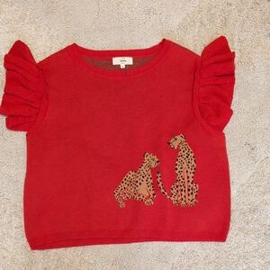 entro Woman's Red Sweater with Cheetah Design, Size L